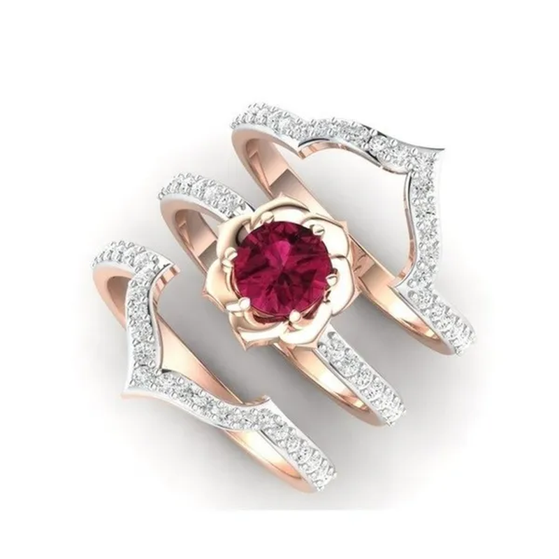 New High Quality Rose Gold Natural Ruby Diamond Ring Ladies Engagement Wedding Ring Anniversary Ring Jewelry Size 5-12