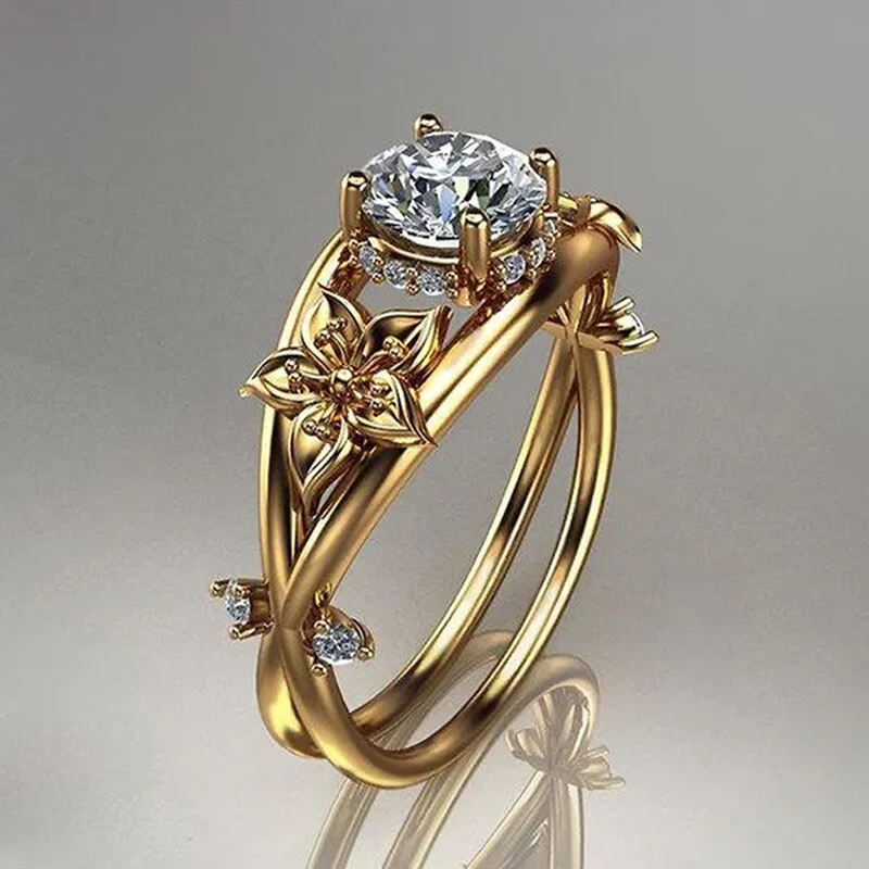 White Sapphire Floral Ring Charming Diamond Princess Rings Exquisite Fashion Flower Ring Proposal Anniversary Gift Engagement Wedding Band Rings for Women