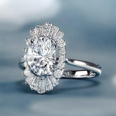 Halo Engagement Ring Oval Cut 2.50 Ct Simulated Diamond 925 Sterling Silver Ring
