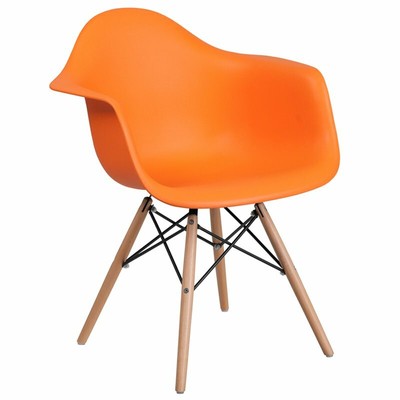 Flash Furniture Alonza Series Plastic Chair With Wood Base In Orange