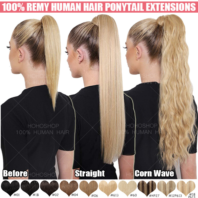 100 Remy Echthaar Pferdeschwanz Clip In Zopf Extensions Ponytail Glatt