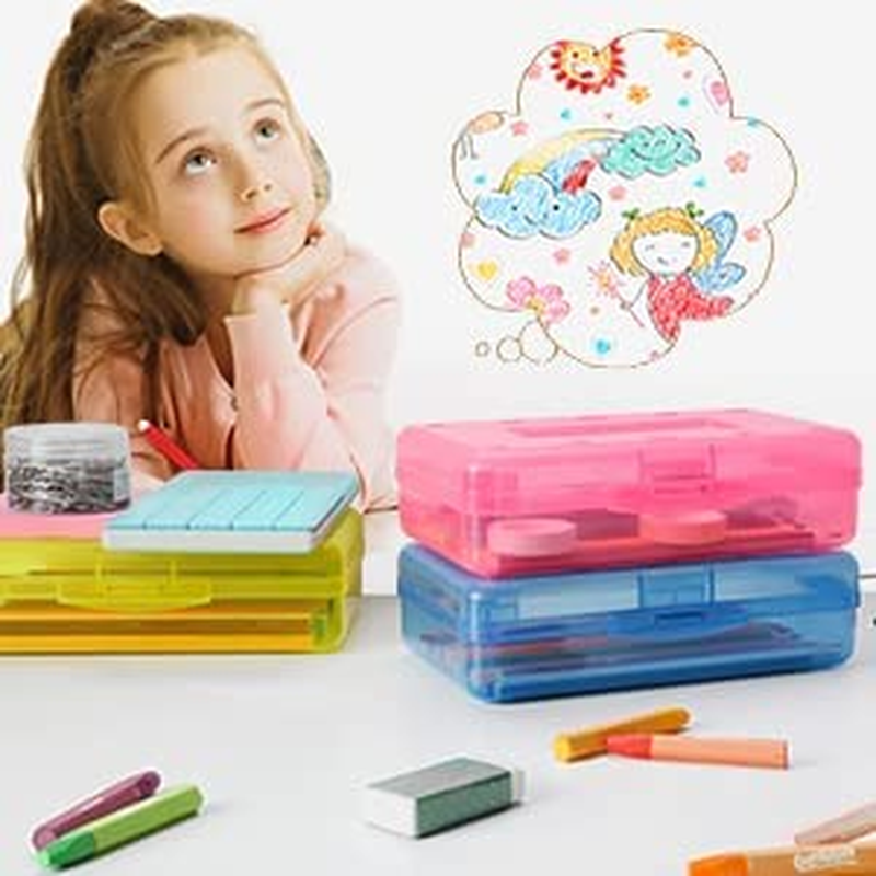 3 Pack Large Pencil Box, Hard Pencil Case Organizer, Durable Plastic Supply Box