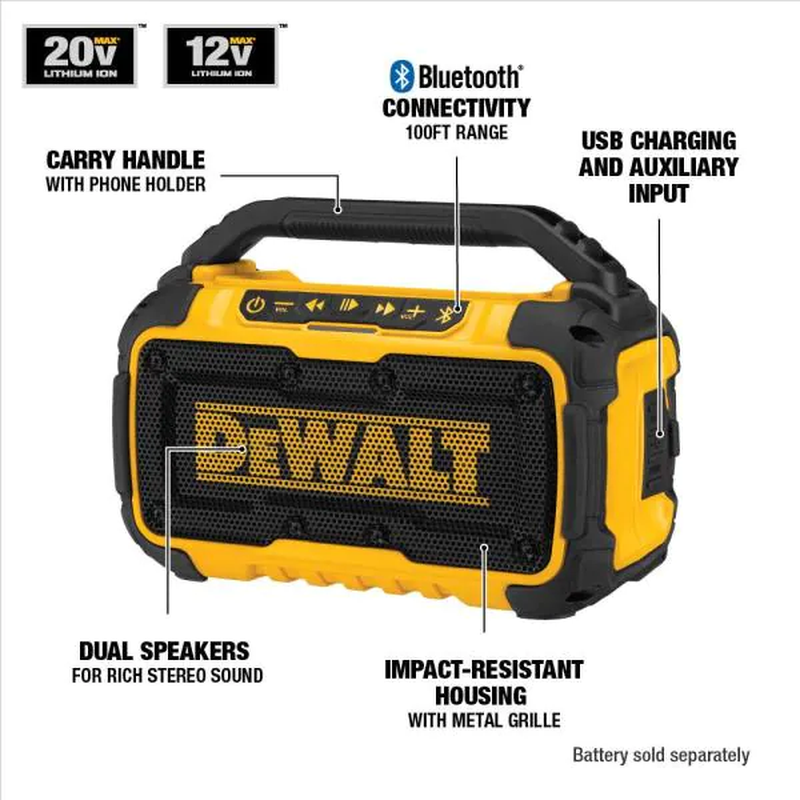 Dewalt Bluetooth Speaker 20-Volt Lightweight Portable Jobsite Construction USB