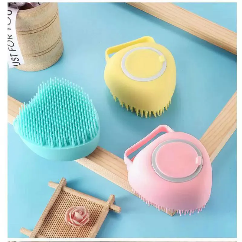 2Pcs Pet Bath Brush with Shampoo Dispenser – Soft Silicone Massage Brush, Rich F
