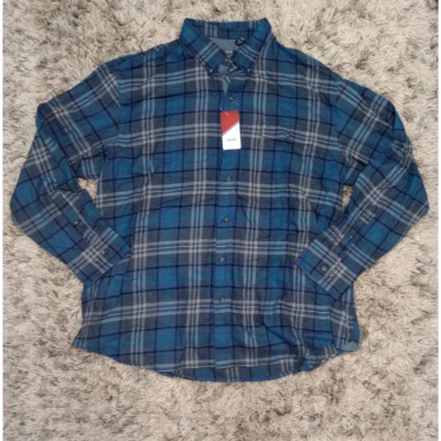 IZOD Button Down Shirt Men's 2XL Long Sleeve Blue Flannel Pl