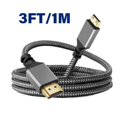 High Speed Mini HDMI to HDMI Cable Braided Cord 3D 4K/60Hz 1080p For HDTV Camera