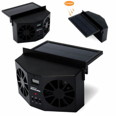 2-Outlet Solar Powered Car Cooling Fan Auto Window Air Vent Fan Radiator