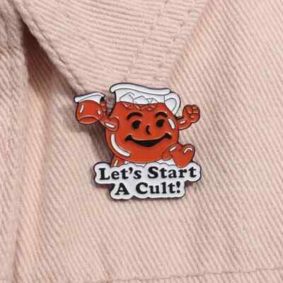 ''Let's Start A Cult'' Red Kool-Aid Man Dark Humor Enamel New Lapel Pin In Plastic