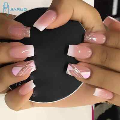 JIARUO 24PCS/BOX Long Square Press On Nails False Nail Art