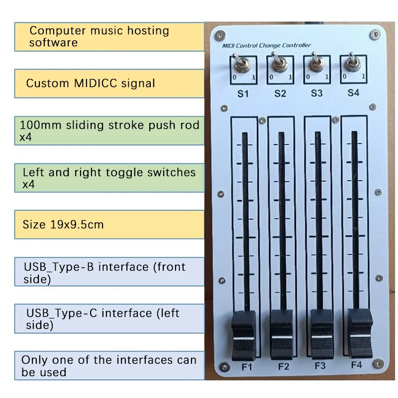 MIDI CC Controller 4 Push 4 Switch 100mm Sliding Fader USB Interface For Compute