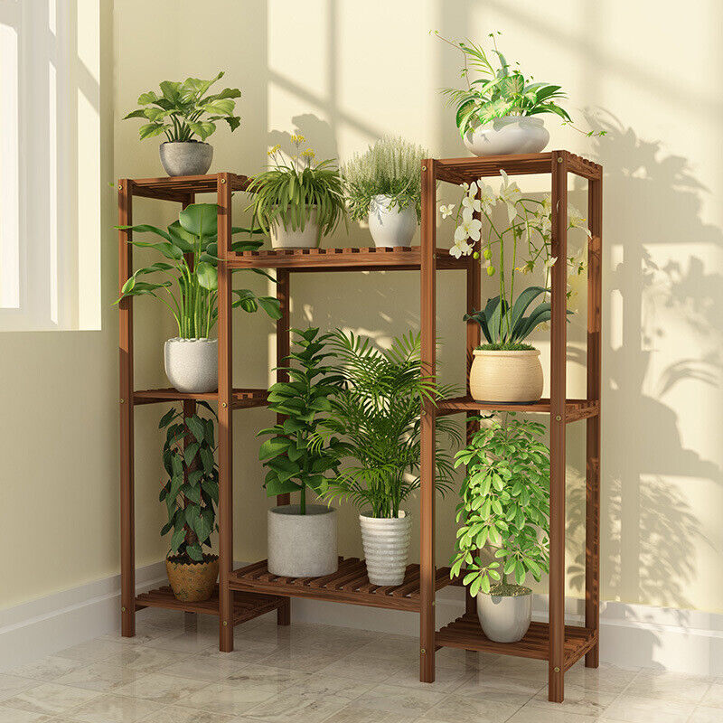 DIY Wood Plant Stand 8 Square Hollow-out Rack Flower Holder