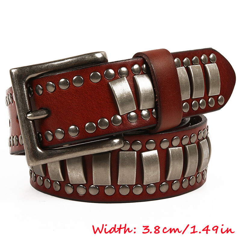 100% Full Grain Solid Genuine Leather Belt Punk Rock Studded Goth Hip Hop Buckle