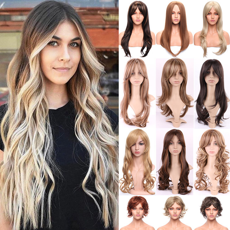 US 100% Natural Full Wigs Hair Pieces Party Wig Real Long Wavy Straight Blonde