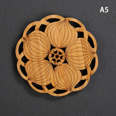 Creative Lotus Flower Drink Coasters Wooden Round Cup Mat Table Mat Tea Coffee-*