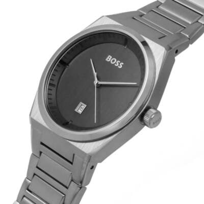 Pre-owned Hugo Boss Mens Wristwatch  Steer 1513992 Stainless Steel Black