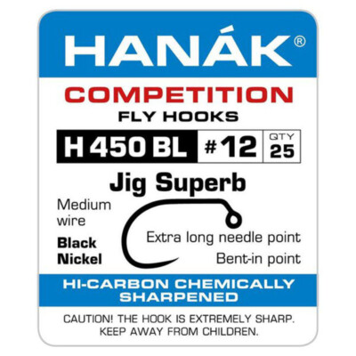 Hanak Competition H 450 BL ''Jig'' Fly Fishing Barbless Hooks, 25Pack various size