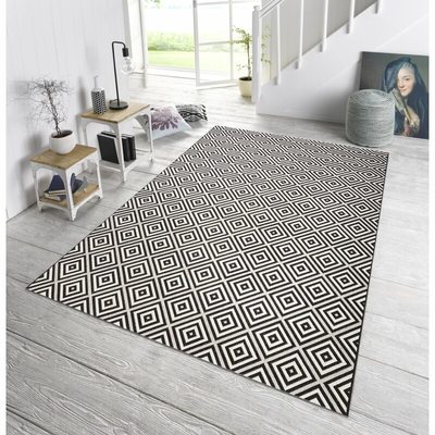 bougari Meadow Teppich Flachgewebe Läufer Kurzflor Rechteckig 80x150cm Schwarz