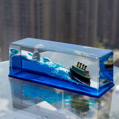 3D Flow Liquid Ornament Titanic/Black Pearl/Virtual Whale & Surfer Float Ship