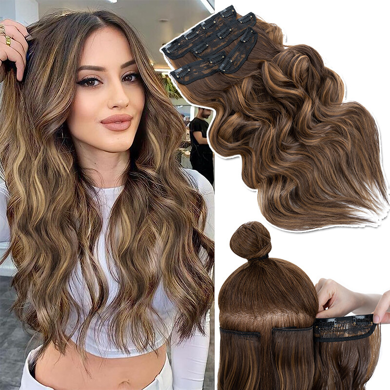 Highlight Balayage Brown Hairpieces Natural & Blends Well Clip in Hair Extension