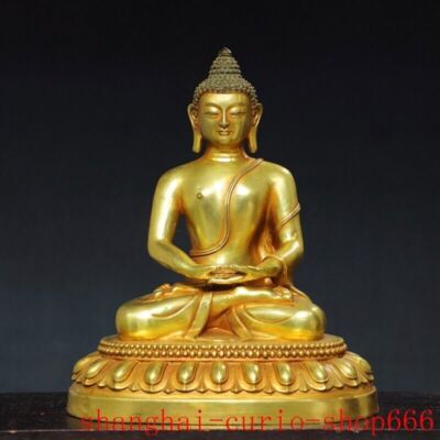 13.2''Tibet Buddhismus Bronze Gilt Shakyamuni Sakyamuni Amitabha Buddha Statue