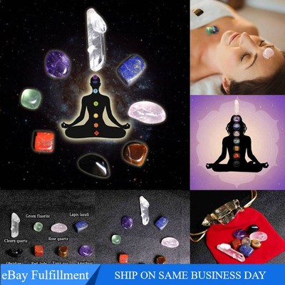 Natural Quartz 7 Chakra Healing Crystal Energy Balance Tumble Stone Set W/ Pouch
