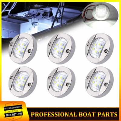 6x Blue Boat Lights Round Waterproof Marine Led Light For Cabin Deck Flush Mount