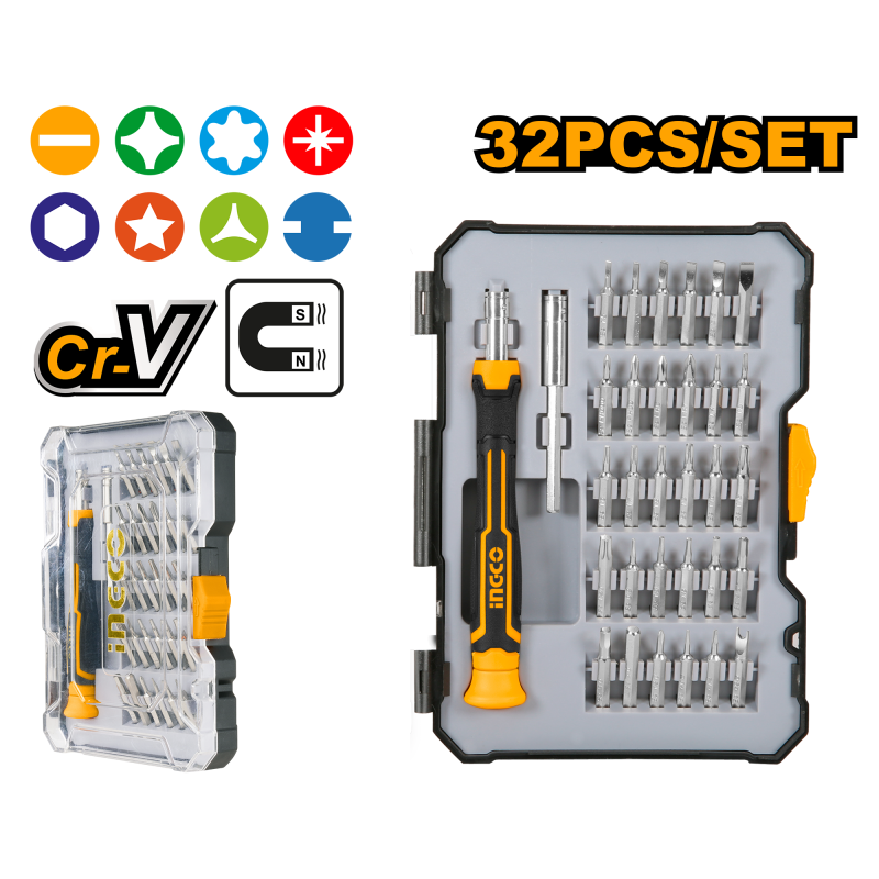 SET 32 pezzi CACCIAVITI INSERTI BITS DI PRECISIONE PER SMARTPHONE E TABLET INGCO