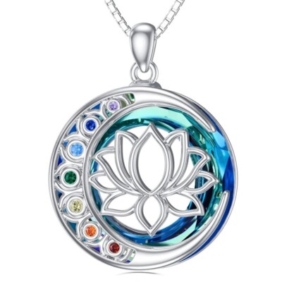 Lotus Flower Meditation 7 Chakra Crystal Circle Necklace Pendant + Free Gift Bag