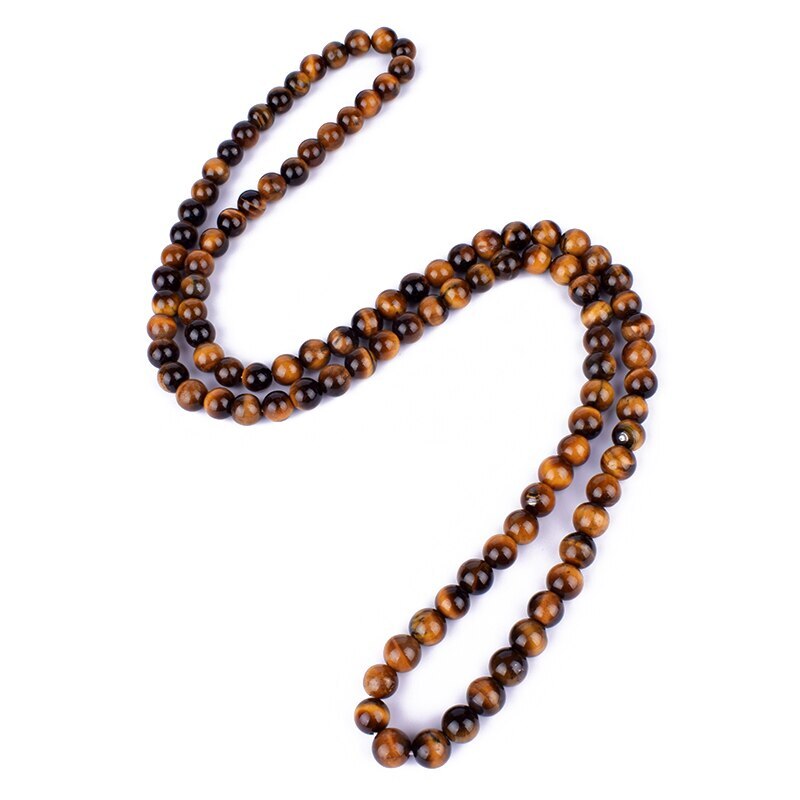 6/8mm Tiger Eye Stone Beaded Necklace Men Meditation Yoga Natural Stone Necklace