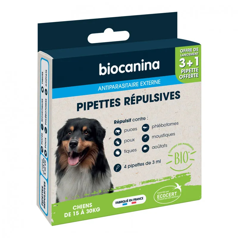 Antiparasitaire Externe Anti Puces Tiques Biocanina Chiens 15 Ã  30kg 4 Pipettes