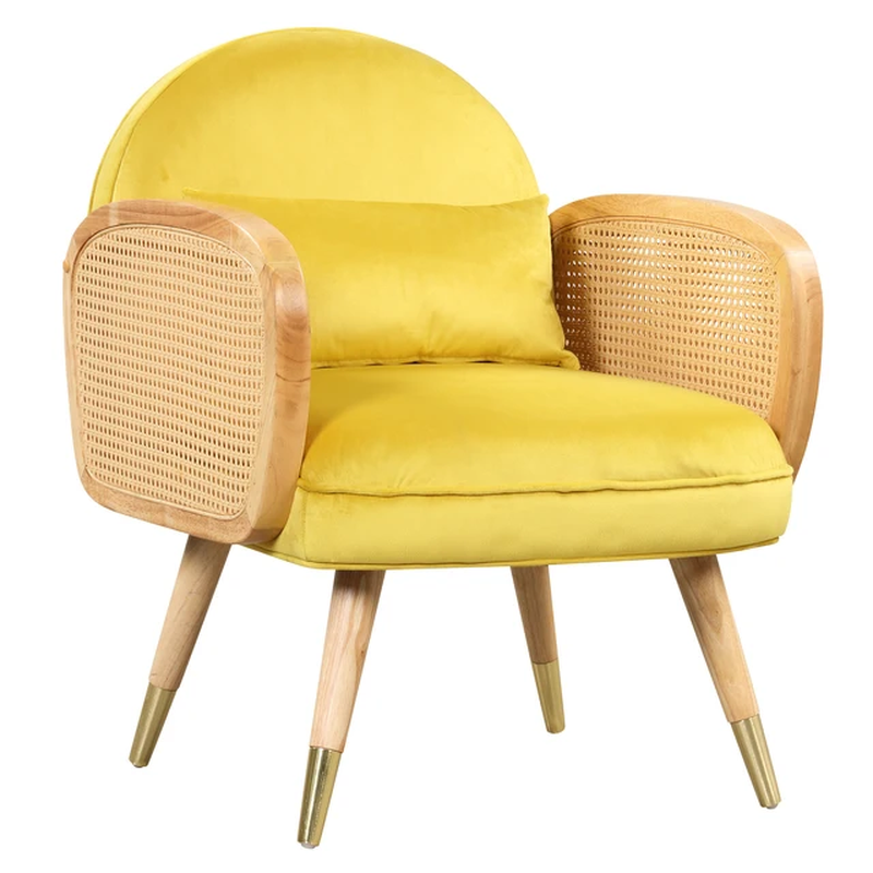 With Rattan Armrest&metal Legs Upholstered Mid Century Modern Chairs Fo