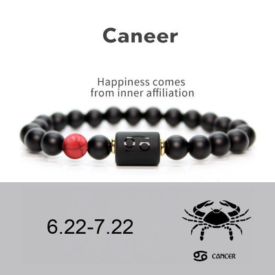 12 Zodiac Constellation Natural Stone Black Bead Bracelet Men Jewelry Birth Gift