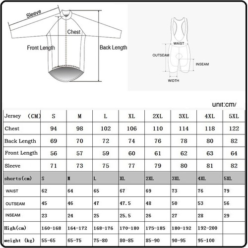 MenS Cycling Long Sleeve Jersey And Bib Shorts Set Cycling team kit Cycling tops