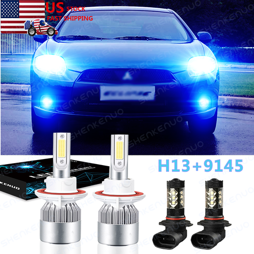 4X LED Headlight + Fog Light Bulbs Kit 8000K For Mitsubishi