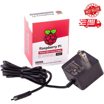 Raspberry Pi 4 Model B Official PSU USB-C 5.1V 3A US Plug Black