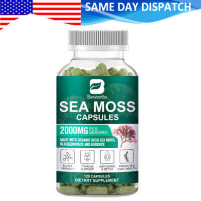 Organic Sea Moss Capsules, Irish Sea Moss bladderwrack & Burdock Root 120 Pills