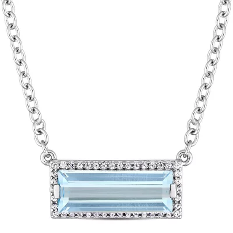 Blue Topaz and White Sapphire Bar Necklace in Sterling Silver