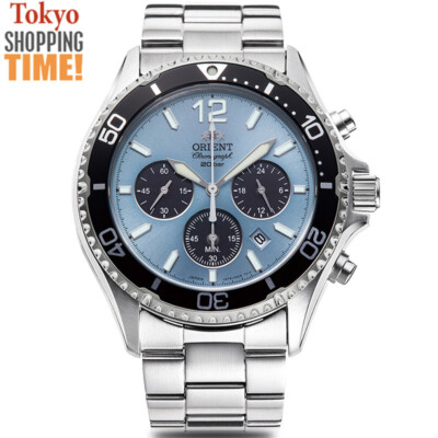 Orient Mako RN-TX0206L Panda Blue Solar Chronograph Analog Men Watch NEW BOX