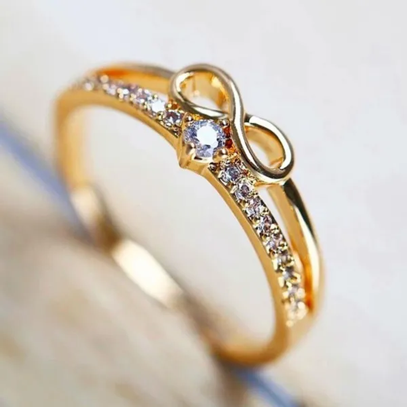 Fashion 18K Gold Infinity Diamond Rings for Women Bridal Engagement Wedding Ring Jewelry Proposal Gift