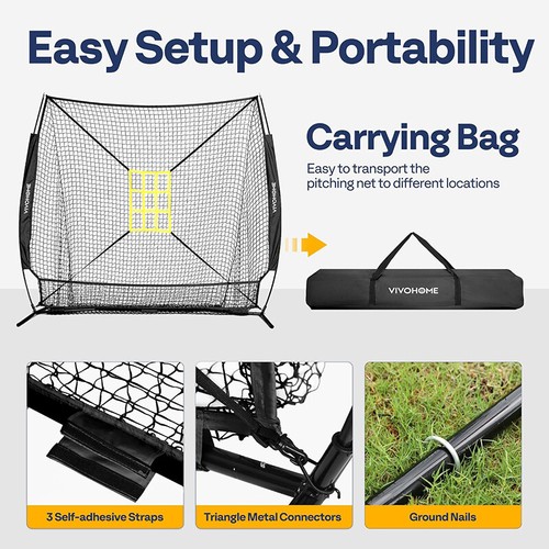 7x7 ft Baseball Softball Hitting Net w/ Large Ball Collection System for Batting