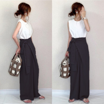 Japanese Casual Women Loose Irregular Cotton Linen Wide Leg Pants Trousers Baggy