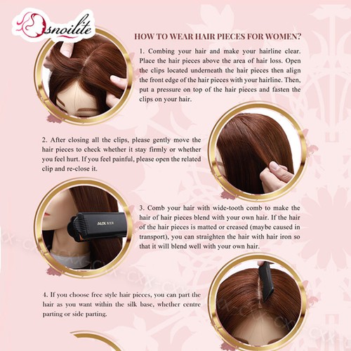 Free Part Lace Clip in Top REAL Human Hair Topper Toupee Piece Women Hairpiece A