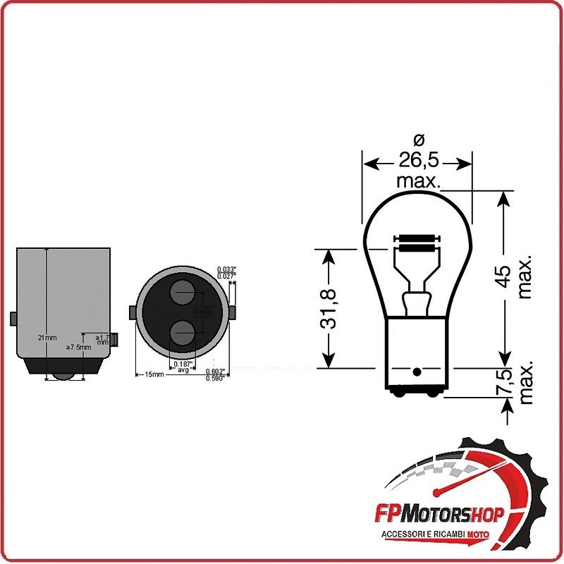 SCATOLA 10PZ LAMPADE BILUX 12V 21/5W BAY15D TOPLIGHT PER AUTO MOTO