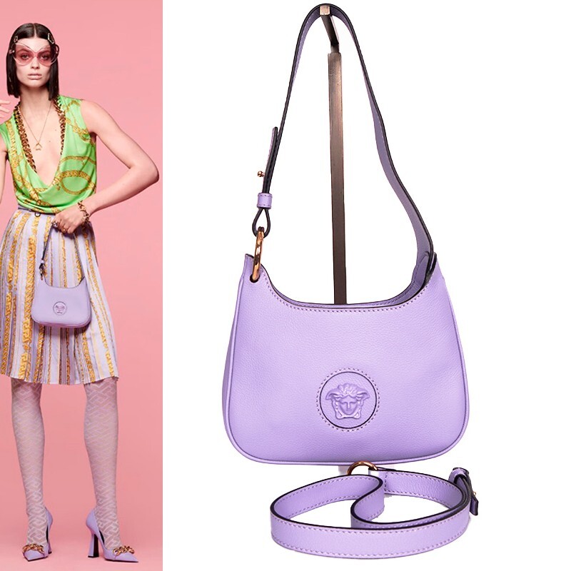 NEW $1,450 VERSACE Lilac Leather LA MEDUSA Mini Hobo