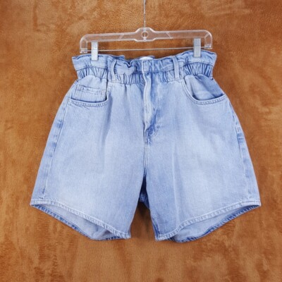 FRAME Womens Jean Shorts Small Light Wash Elastic Paperbag Baggy Relaxed Pockets