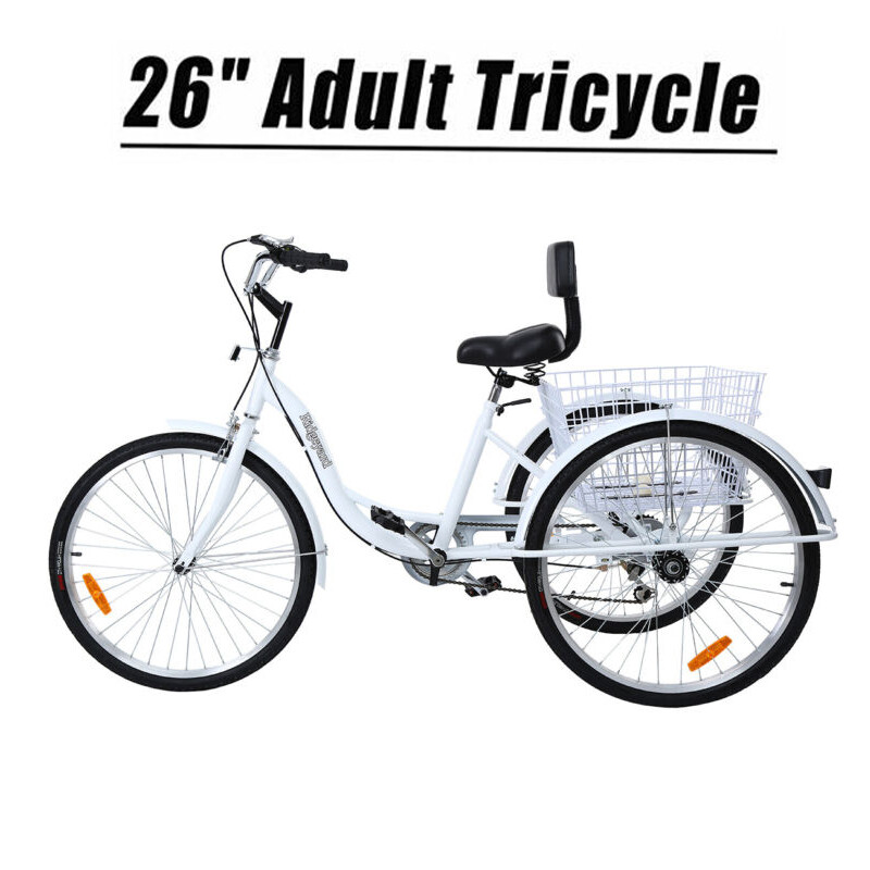 26" 7-Speed Adult Tricycle Trike 3-Wheel Bike w/Basket for S