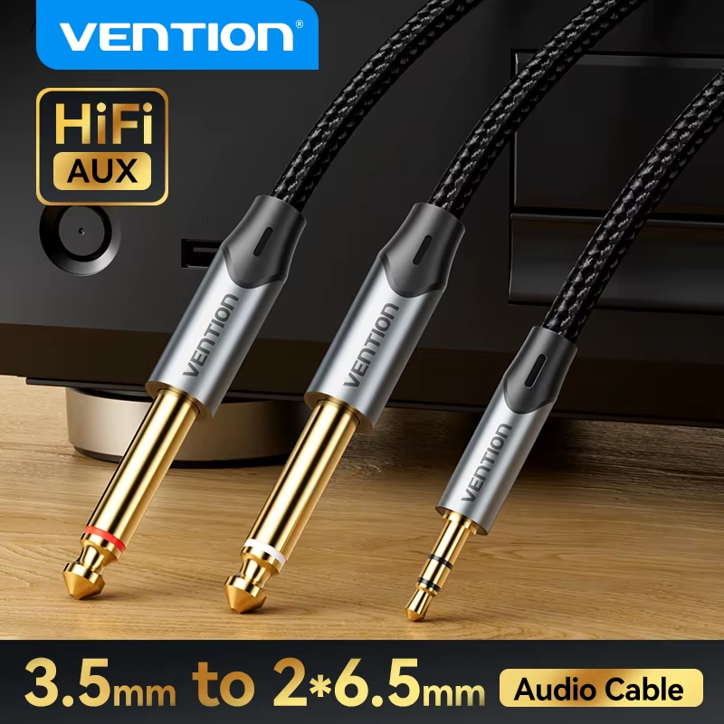 3.5mm to Double 6.5mm TRS Cable AUX Adapter Audio Cable 6.5 Jack to Stereo 3.5 J