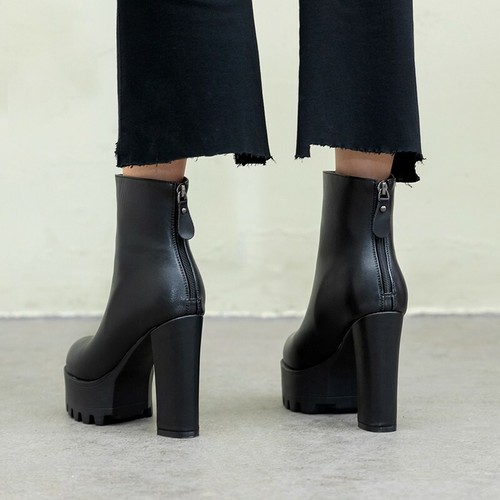 Boots Details about Women Nonslip Shoes Laceup Block High Heel