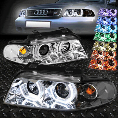 [RGB COLOR LED HALO DRL] ДЛЯ ФАР ПРОЕКТОРА AUDI A4 И QUATTRO 96-01 ХРОМ