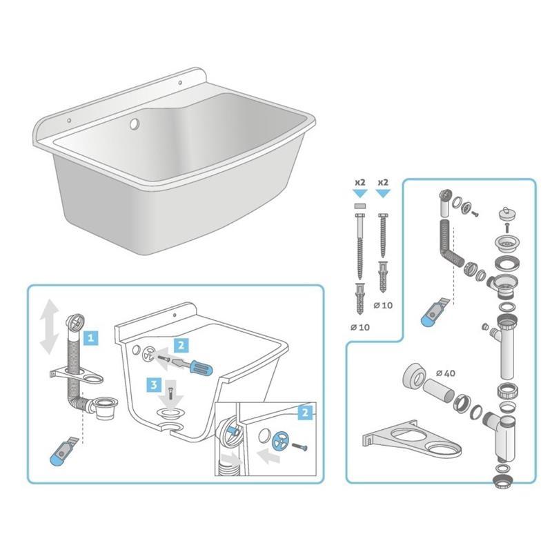 Maximus Ausgussbecken Grau Granit Kunststoff Waschtrog Waschbecken Inkl. ZubehöR